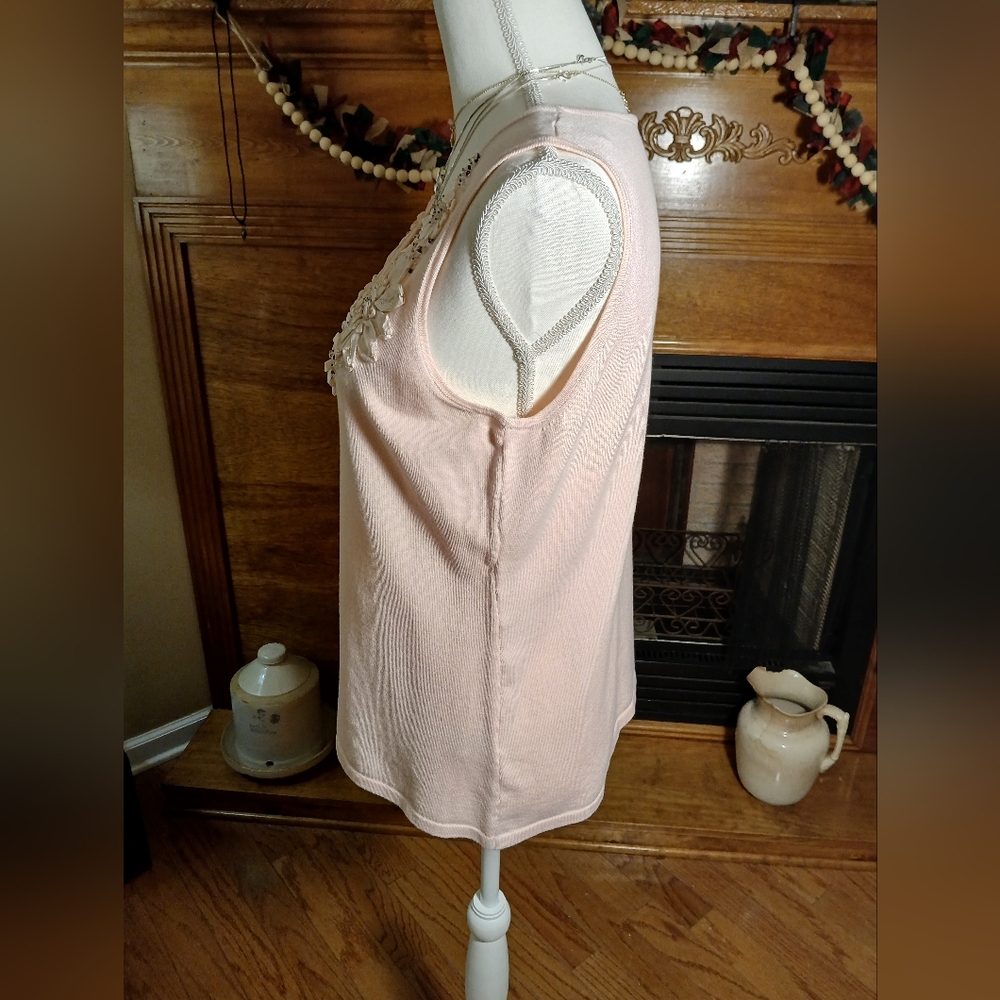 Ruby Rd Embellished Tank Top With Floral Detail Around Neckline - Picture 3 of 6